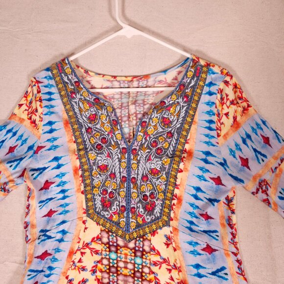 Soft Surroundings Tunic Top Womens M Floral Embroidered Boho 3/4 Sleeve Colorful - Picture 10 of 14